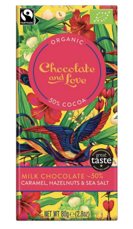 Шоколад молочний Chocolate and Love органічний з карамелю фундуком та морською сіллю 80г